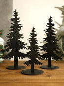 Black Wooden Pine Tree Ornament Silhouette for Bohemian Style Holiday Decor by Axyaa