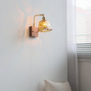 Axyaa Amber Glass Wood LED Wall Lamp with Switch for Living Room and Stair Lighting