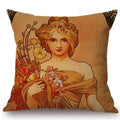 Axyaa Mucha Art Nouveau Cushion Cover Linen Pillowcase Gallery Home Decor