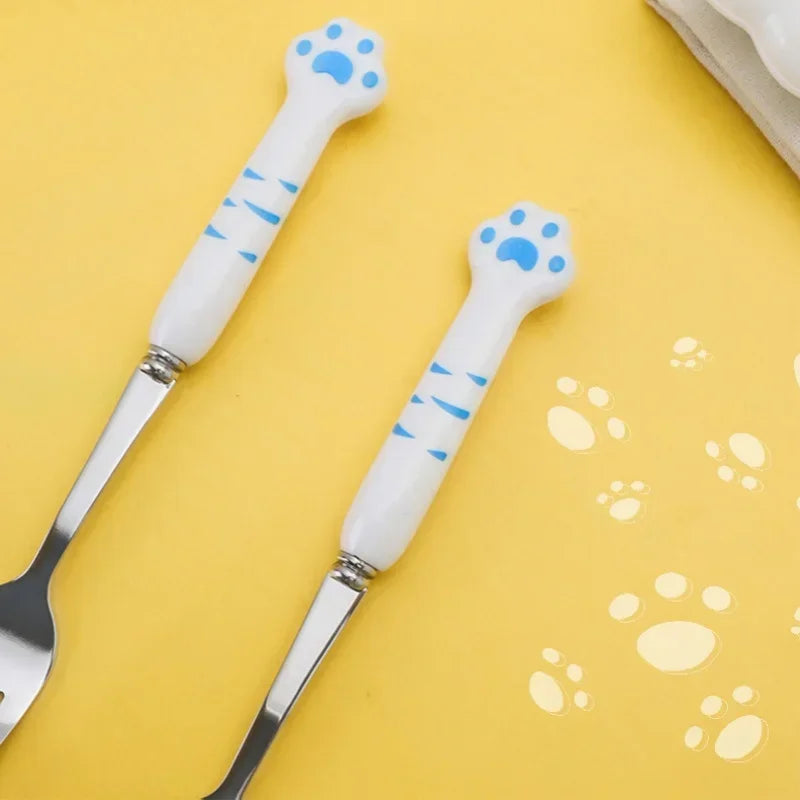 Axyaa Cat Paw Stainless Steel Cutlery Set with Storage Box
