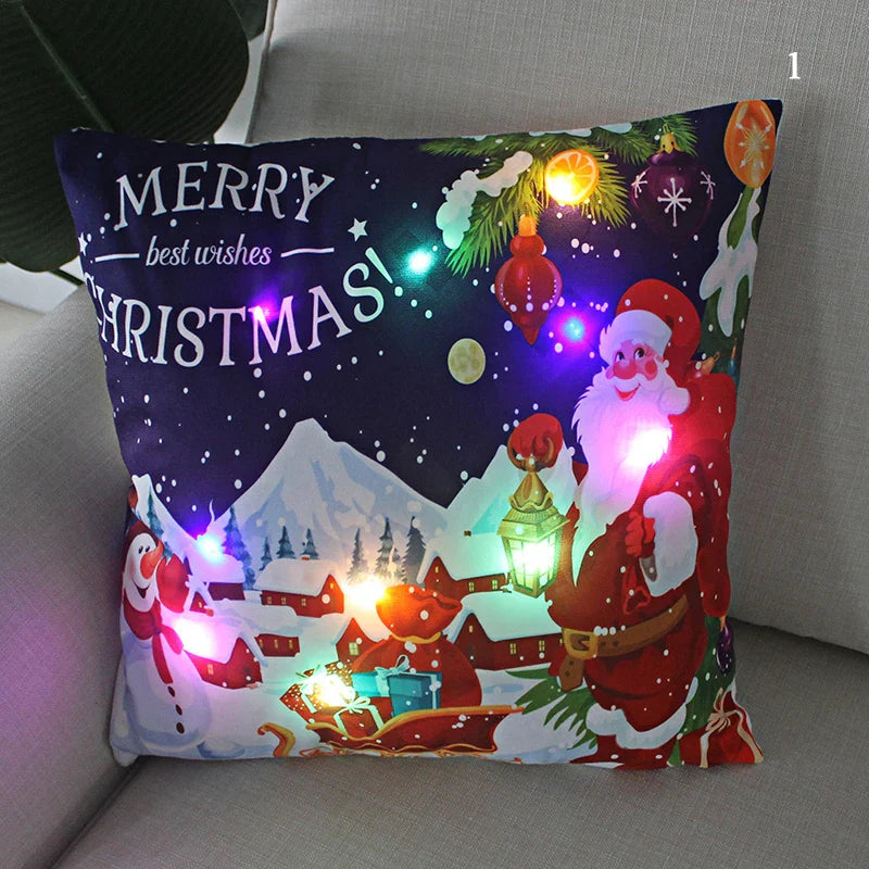 Axyaa LED Santa Claus Cushion Cover: Festive Light-Up Pillowcase for Home Decor