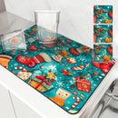 Christmas Gloves Snowflake Drying Mat by Axyaa: Non-Slip Absorbent Table Mat