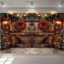 Rustic Farmhouse Wooden Door Christmas Tree Wall Tapestry by Axyaa