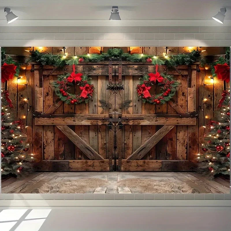 Rustic Farmhouse Wooden Door Christmas Tree Wall Tapestry by Axyaa