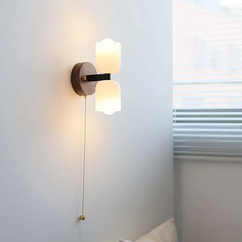 Axyaa Nordic LED Wall Sconce Glass Walnut Wood Modern Bathroom Mirror Stair Light