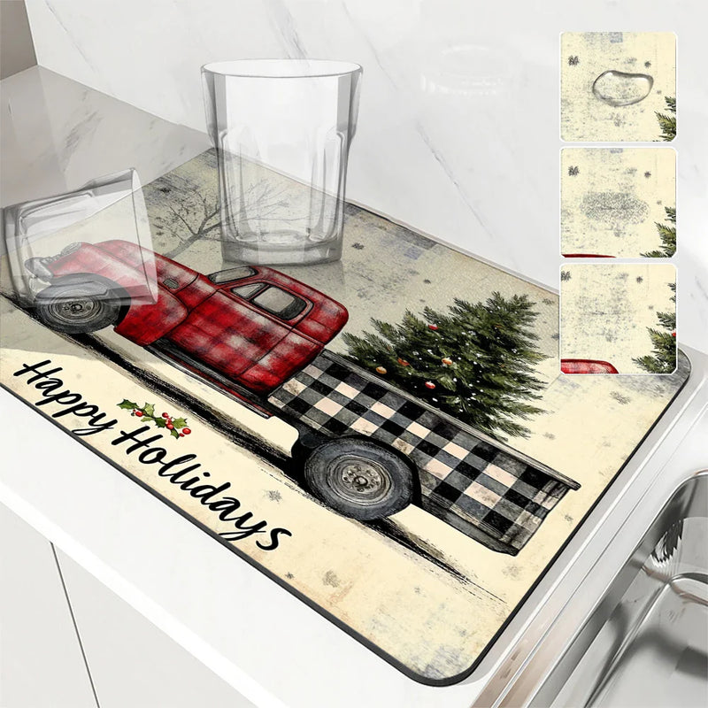 Axyaa Christmas Kitchen Drying Mat Absorbent Dish Placemat