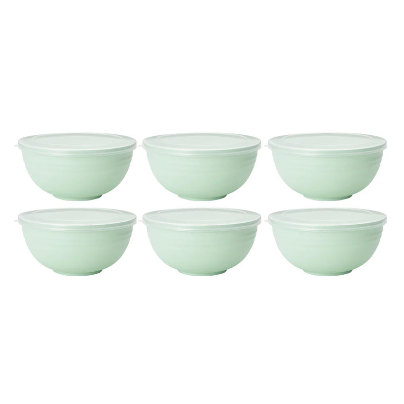 Axyaa Light Green Plastic Bowl Set with Lid for Kitchen, RV, Camping & Work