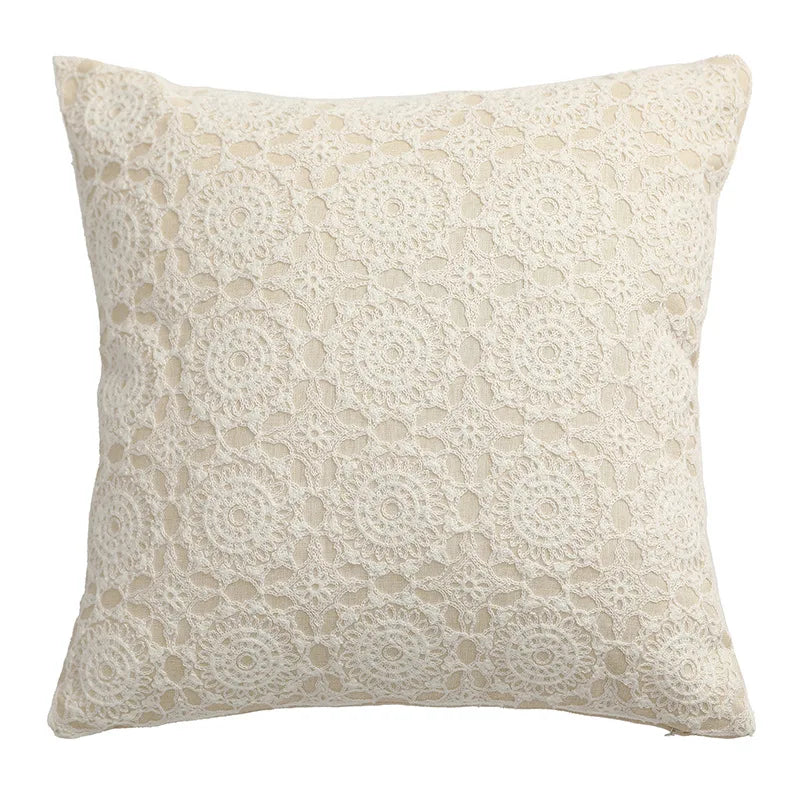 Axyaa White Floral Embroidered Cushion Cover - Elegant Home Decor