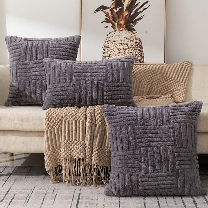 Grey Velvet Snowflake Decor Pillowcase for Sofa Couch Living Room by Axyaa