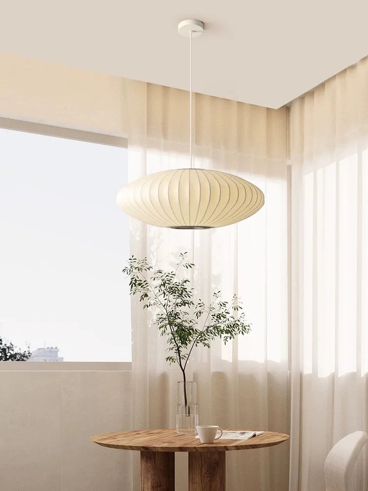 Nordic Silk Pendant Lights Modern Wabi Sabi E27 LED Chandeliers by Axyaa