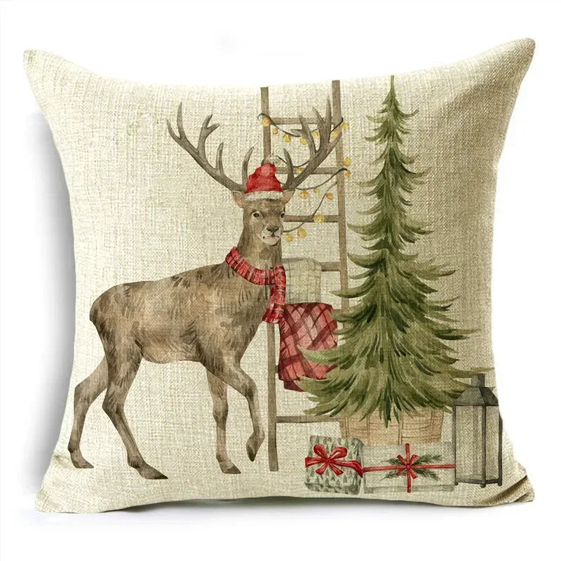 Axyaa Christmas Linen Pillow Cover 45X45CM - Festive Home Decor