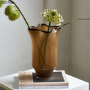 Axyaa Black Edge Glass Vase with Artificial Flowers for Chic Desk Decor