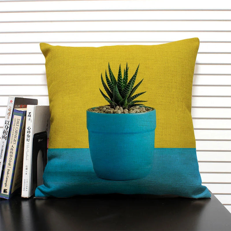 Axyaa Cactus Pineapple Pattern Cushion Cover 45x45 Linen Pillowcase
