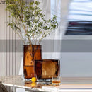 Axyaa Amber Glass Vase Hydroponics Flower Pots Desk Decoration Bouquet Arrangement Aesthetic Decor
