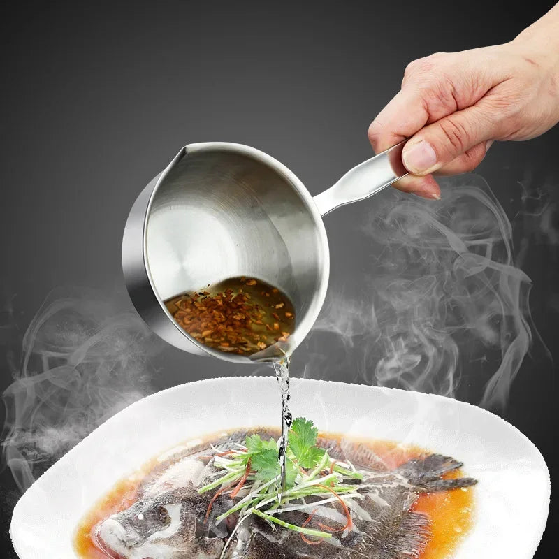 Axyaa Stainless Steel Oil Pot with Wooden/Steel Handle, Small Saucepan - Cooking Tools & Kitchen Accessories