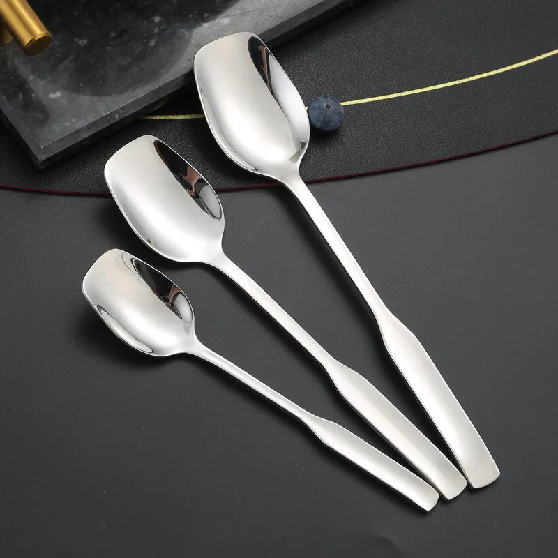 Axyaa Stainless Steel Long Handle Square Spoon Set for Dining and Desserts