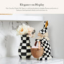 Axyaa Courtly Check Enamel Vase, Stylish Table Decor, Black-and-White Accent for Living Room