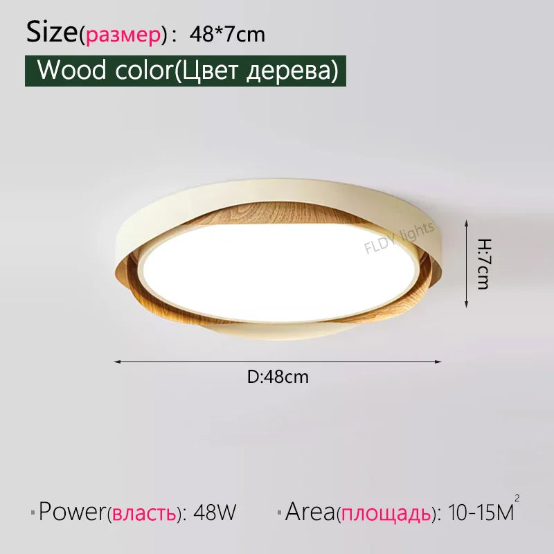 Axyaa Walnut Ceiling Lights: Retro Wood Grain LED Lamp for Bedroom Study Room
