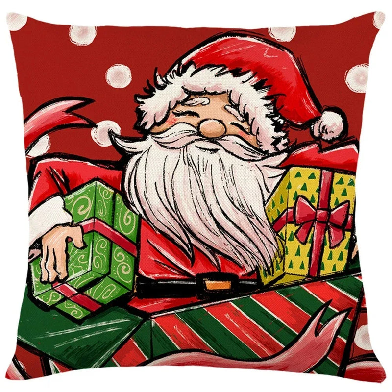 Axyaa Christmas Party Santa Dwarf Print Pillow Cover