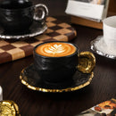 Axyaa Ceramic Embossed Coffee Cup and Saucer Set - Black White Latte Mug for Exquisite Tea