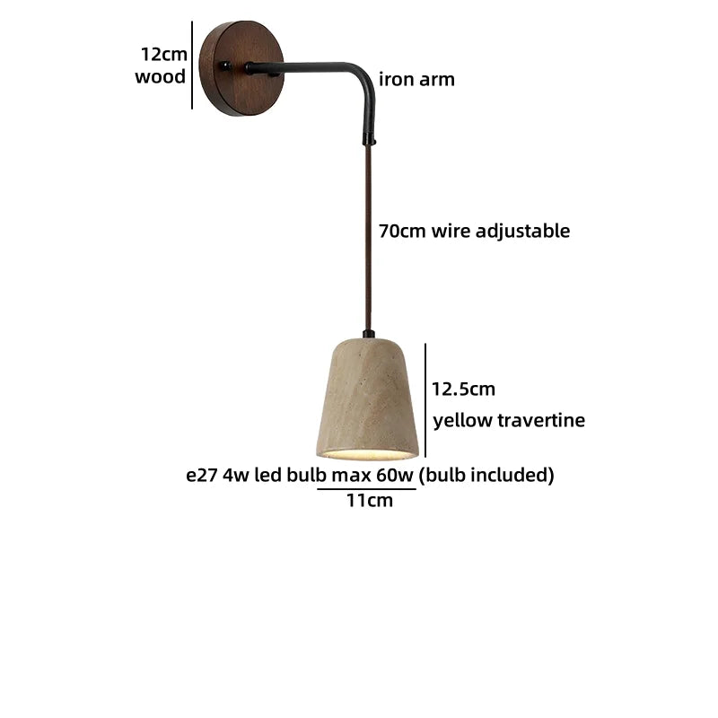Axyaa White Glass Wall Lights with Yellow Stone Art - Pull Chain Switch, LED, Wabi Sabi Style