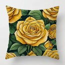 Yellow Roses Floral Pattern Pillow Cover by Axyaa for Sofa, Bedroom, Car