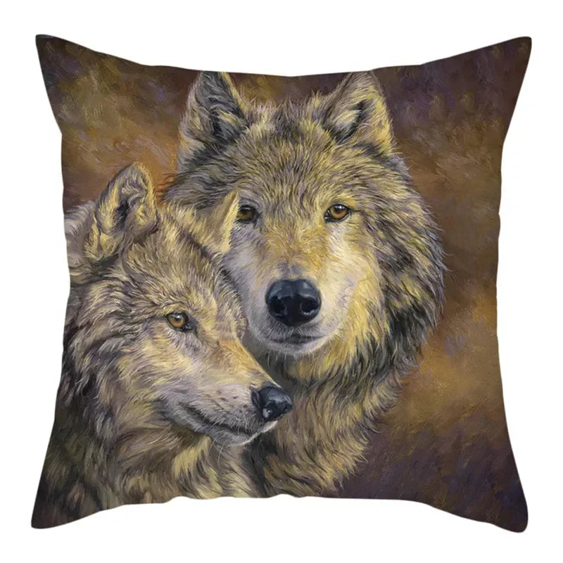 Wild Wolf Print Pillow Cases by Axyaa: Animal Cushion Cover for Home Sofa Decor
