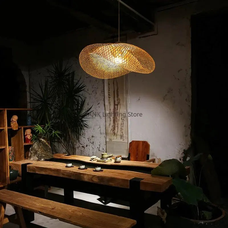 Axyaa Bamboo Wicker Suspension Lamp for Indoor Lighting