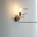 Axyaa Walnut Wood LED Wall Light Sconce with Pull Chain Switch Glass Bedside Lamp