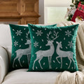 Axyaa Christmas Elk Embroidered Pillow Cover - Soft Short Plush Cushion