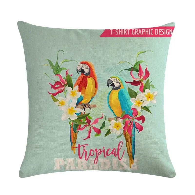 Retro Parrot Oil Painting Pillow Cover for Home Decor by Axyaa