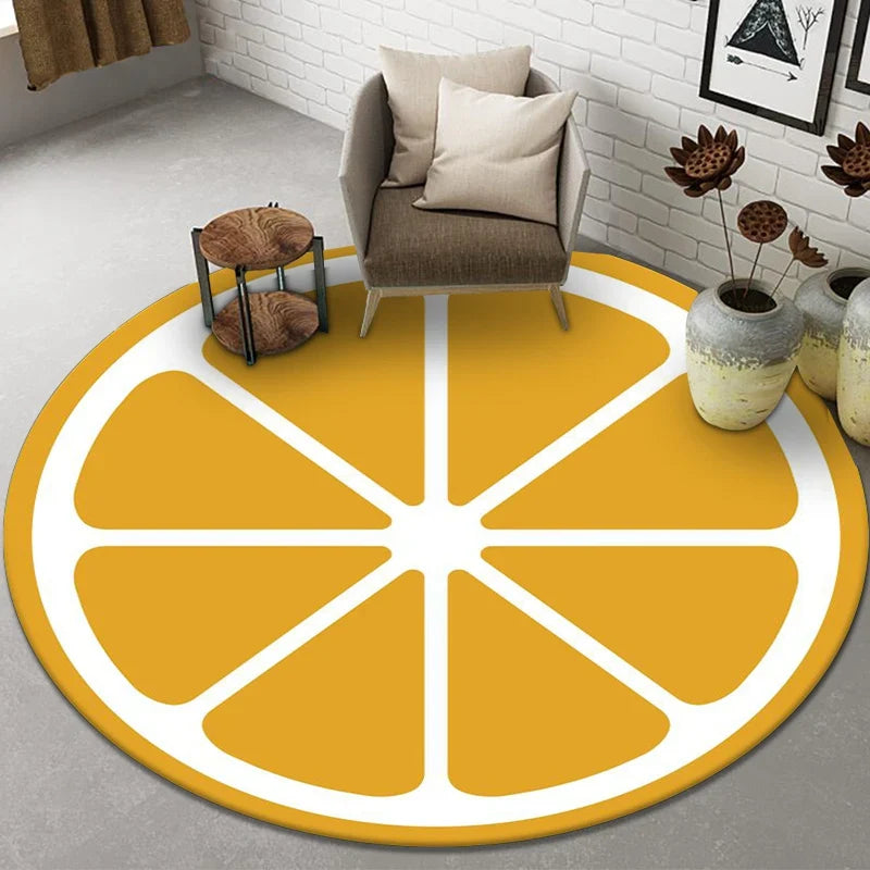 Axyaa Round Fruit Print Carpet for Home Decor