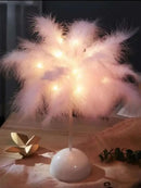 Axyaa Feather Table Lamp: Battery Powered LED Night Light for Bedroom & Wedding Decor