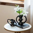 Axyaa Hollowed-out Handle Ceramic Vase: Geometric Flower Arrangement Home Decor Pot