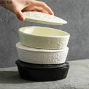 Axyaa Stone Pattern Ceramic Dessert Bowl with Lid, Ideal for Stew, Soup, and Salad