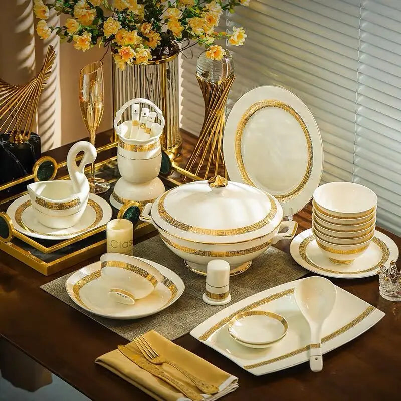 Axya™ Luxe 60-Piece Dinnerware Set Bone Bowl Spoon Plate Chopsticks Cutlery