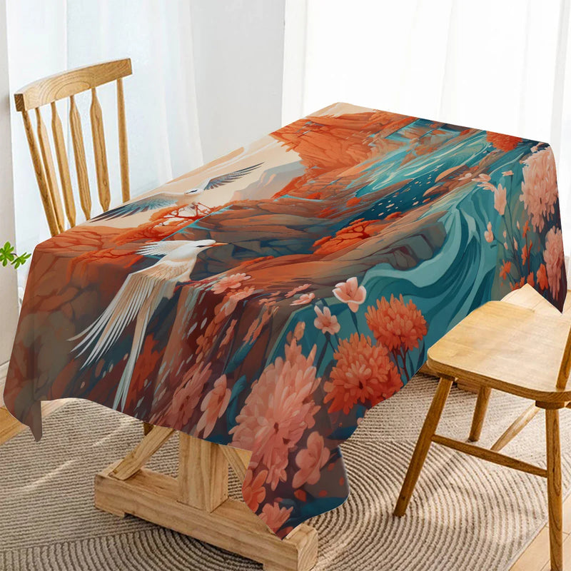 Axyaa Mountain Birds Waterproof Polyester Tablecloth