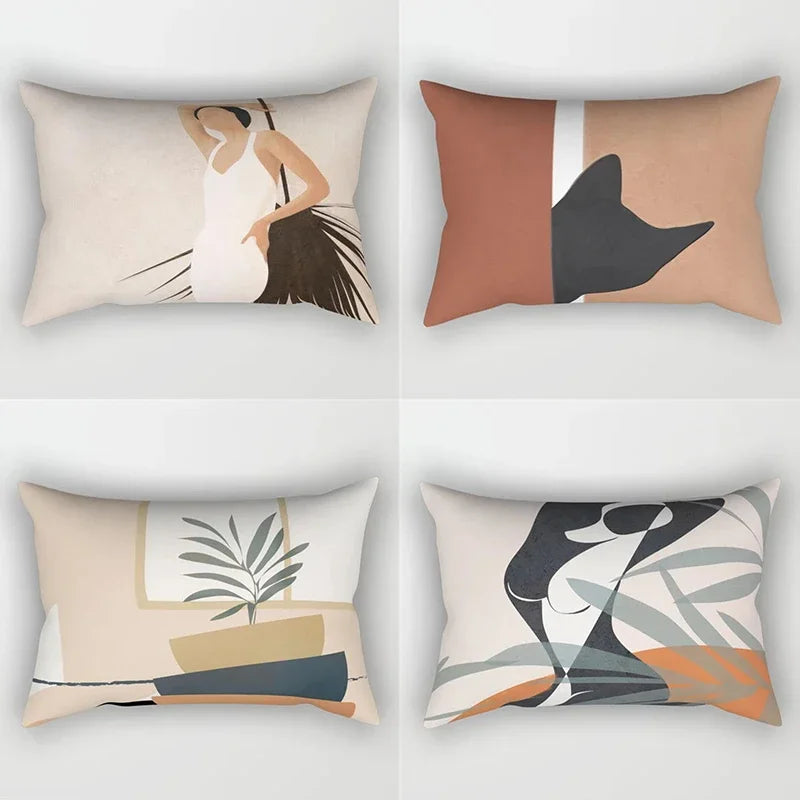Axyaa Geometric Leaf Plant Print Pillowcase - Modern Nordic Sofa Cushion Cover