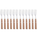 Axyaa 12Pcs Wood Handle Silver Forks Set, Stainless Steel Flatware Dinnerware