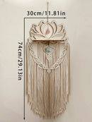 Lotus Macrame Crystal Shelf & Wooden Wall Shelves by Axyaa - Boho Floating Decor