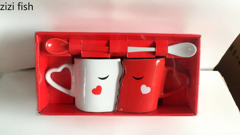 Axya Couple Ceramic Mugs Set - 2 Piece Pair Cups for Breakfast & Drinks
