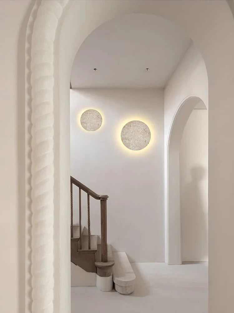Axyaa Round Stone Wall Light Sconce 3000K Dimmable Art Decor 23/30cm Free Combination