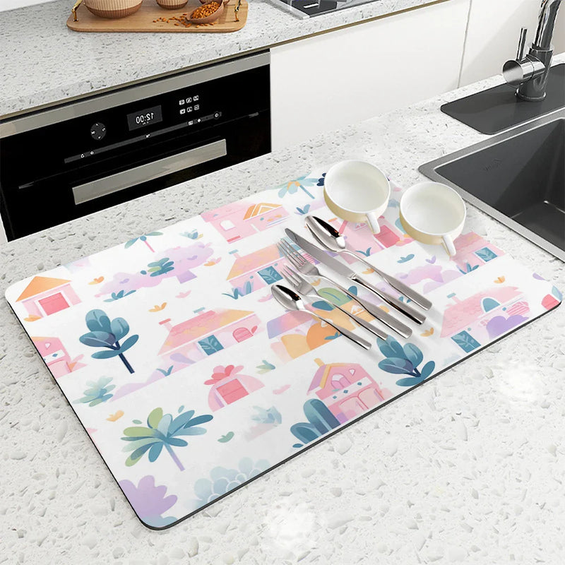 Axyaa Cartoon Building Kitchen Drying Mat