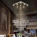 Axyaa Modern Crystal Chandelier Square Base Columnar Hanging Light for Living Room and Loft