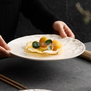 Axyaa White Porcelain Steak Plate, Half Rock Textured Dining Plate, Tableware