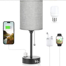 Axyaa Wireless Charging Desk Lamp Set - Grey Linen, Rechargeable LED, Dual Socket