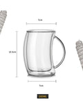 Axyaa Double Wall Glass Mug Cup 200ml Transparent Handle Tilt Coffee Cup