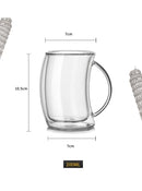 Axyaa Double Wall Glass Mug Cup 200ml Transparent Handle Tilt Coffee Cup