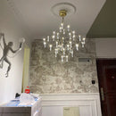 Axyaa Modern Gold Crystal Chandelier for Living Room & Kitchen Island - LED Firework Hanging Light