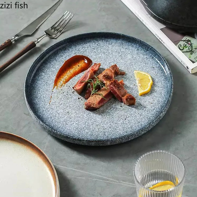 Axya Ceramic Steak Plate: Retro Creative Restaurant Tableware, Sushi, Pasta, Desserts